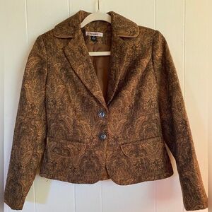 Maakif Blazer Women’s 4 Brown Paisley Floral Golden Threaded Short